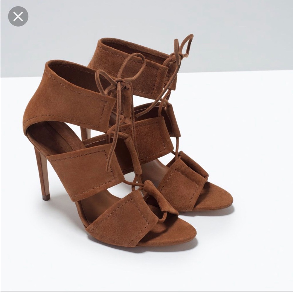 Zara Whisky Brown Leather Lace Up Heels